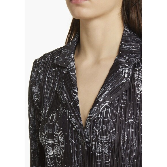 Dressed In Lala Plisse Lounge Set Sz. Med Oversized Astronaut Black (K08) - Picture 3 of 7